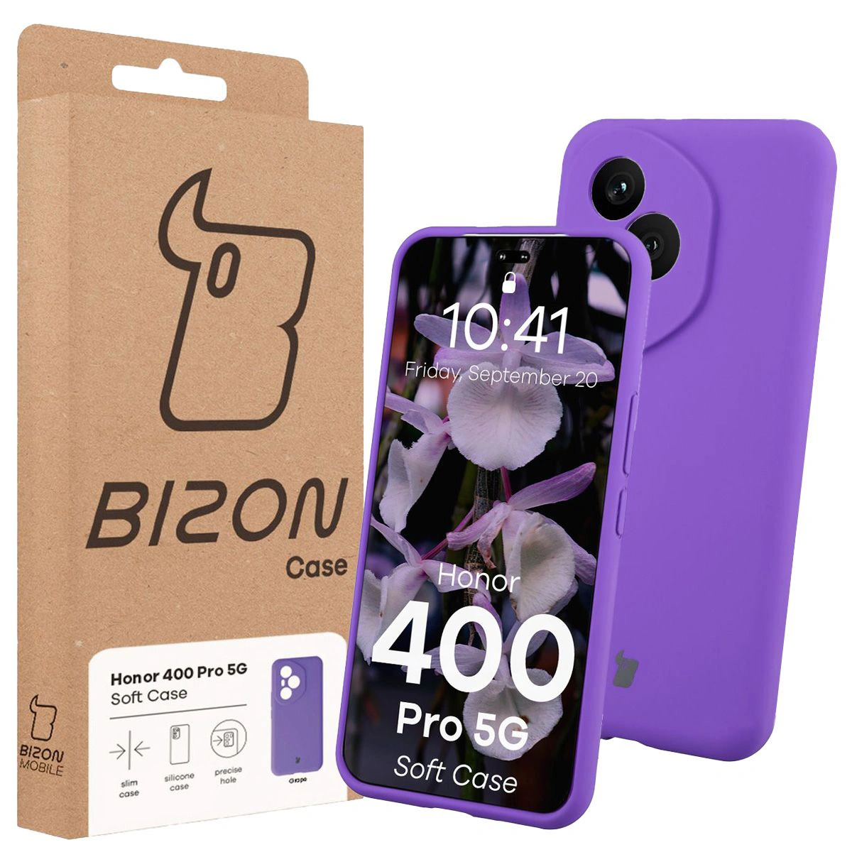 Przód pudełka Bizon Case z dedykowaną etykietą do Honor 400 Pro 5G
