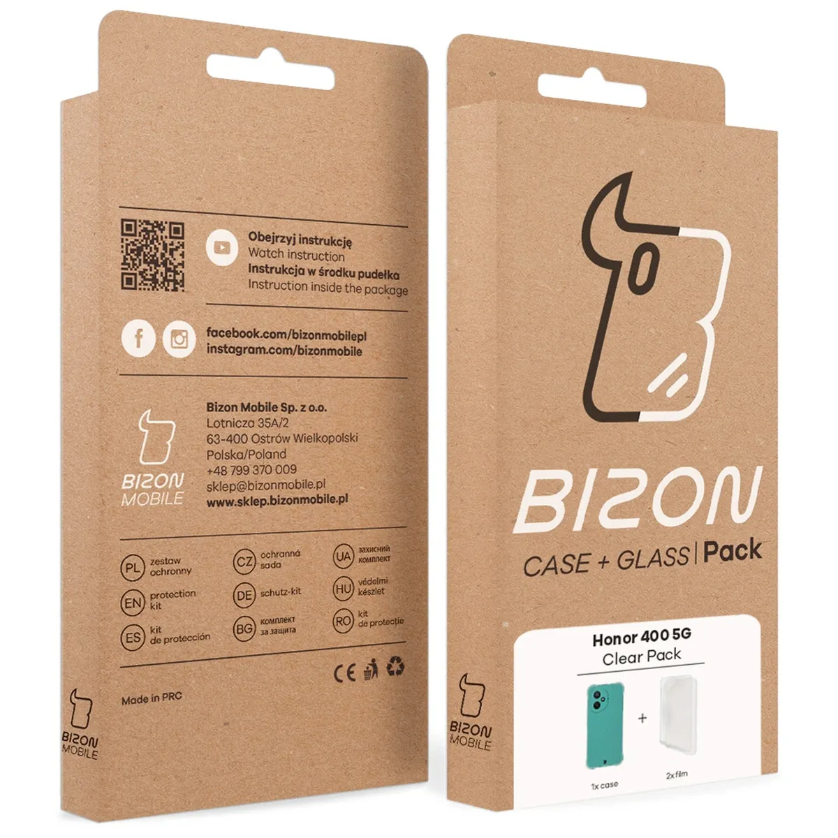 Kraftowe pudełko Bizon Case+Glass z dedykowaną etykietą do Honor 400 5G