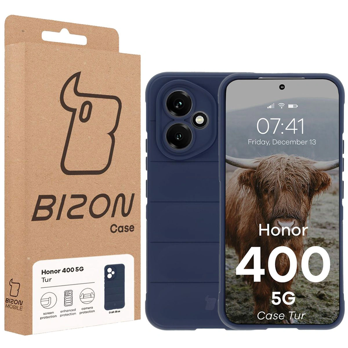 Przód pudełka Bizon Case z dedykowaną etykietą do Honor 400 5G