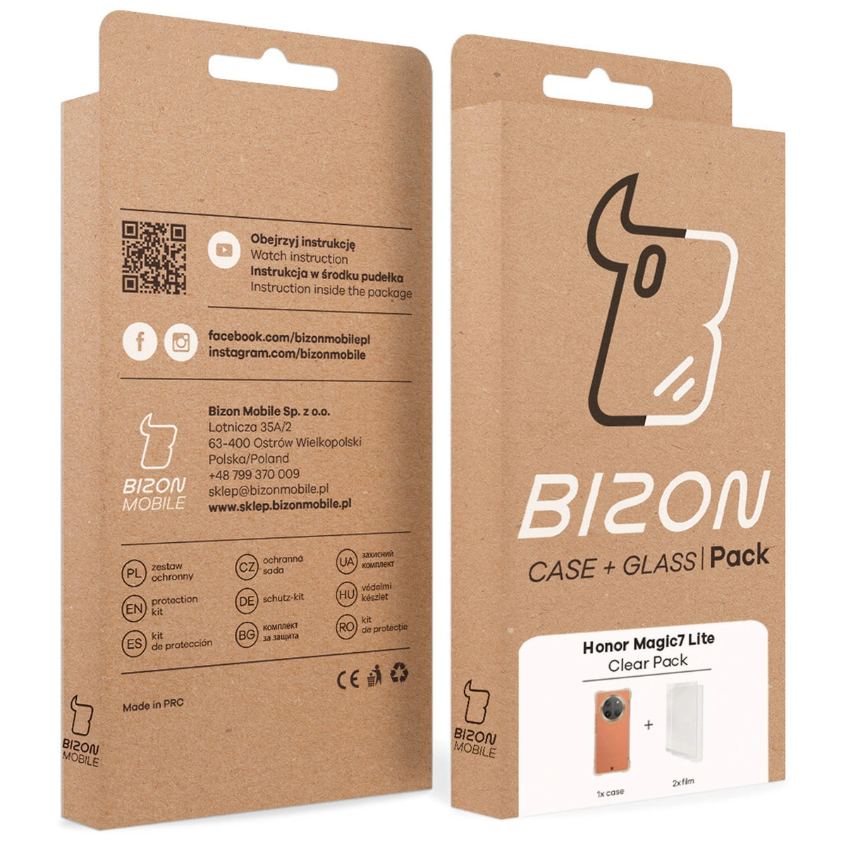 Kraftowe pudełko Bizon Case+Glass z dedykowaną etykietą do Honor Magic7 Lite