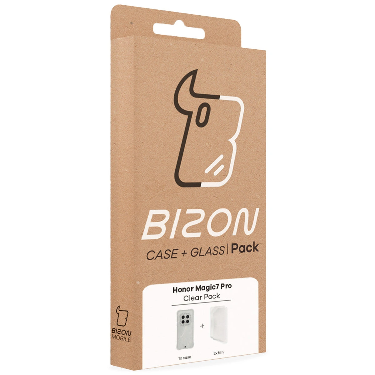 Przód pudełka Bizon Case+Glass z dedykowaną etykietą do Honor Magic7 Pro
