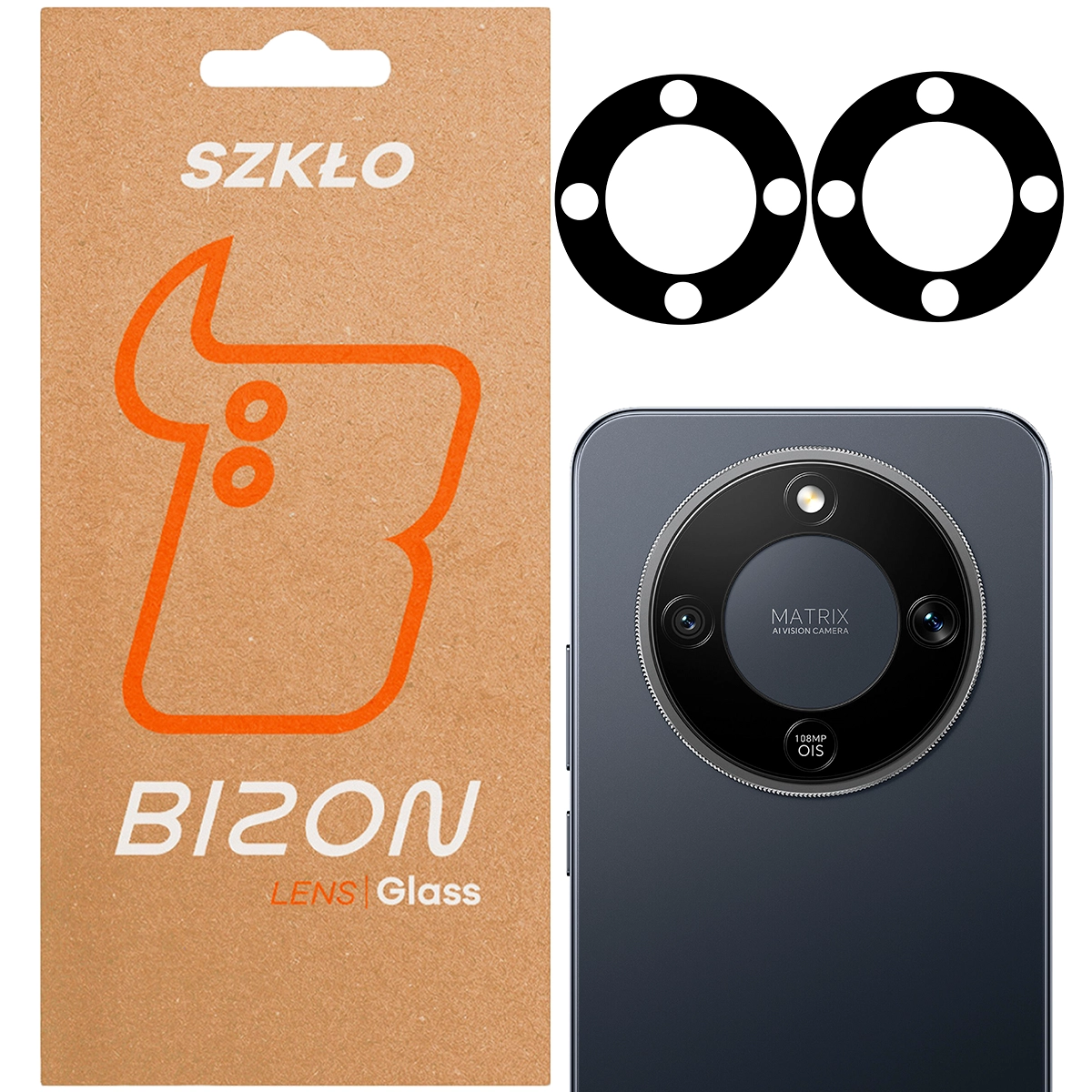 Pudełko i 2 sztuki szkła na aparat Bizon Glass Lens do Honor Magic8 Lite