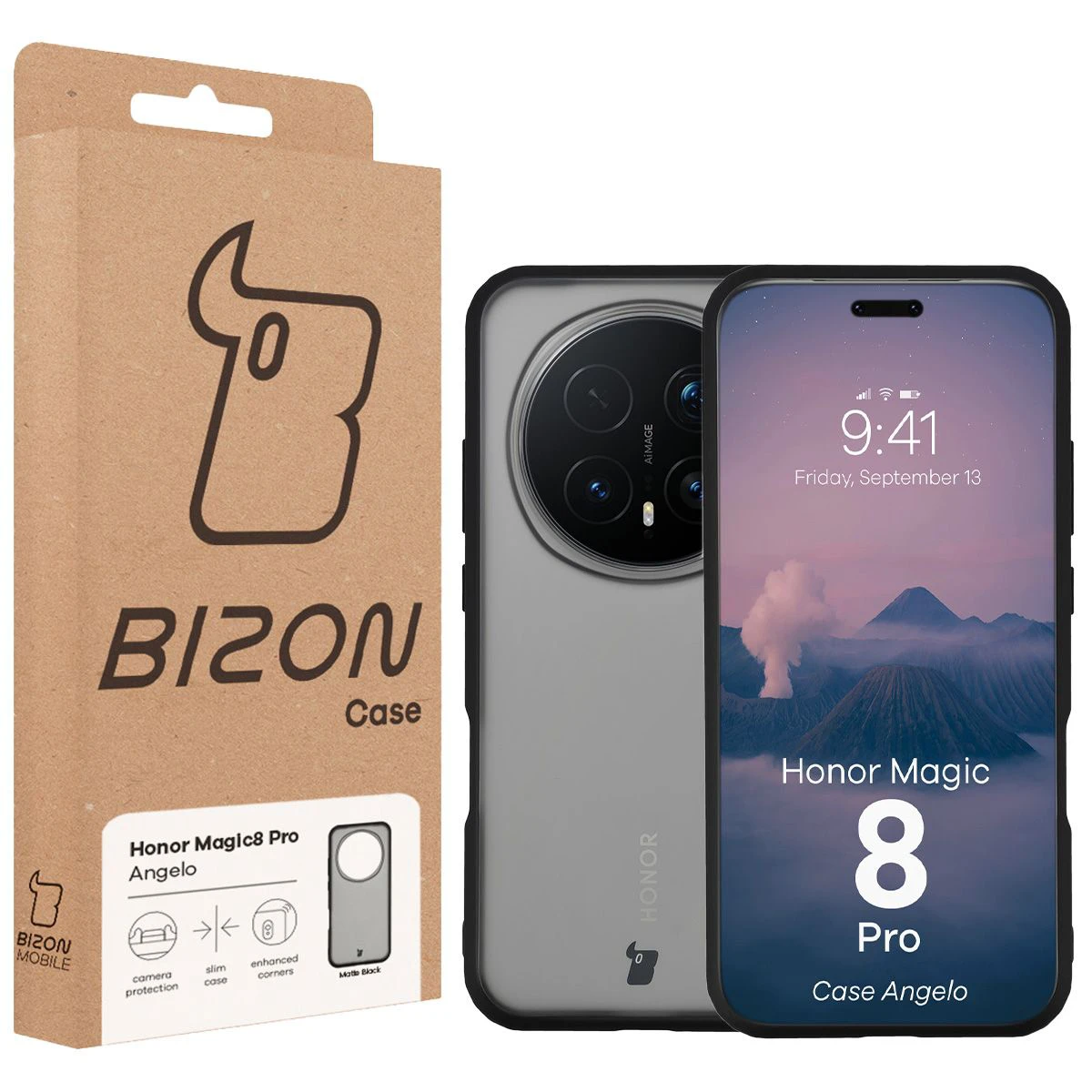 Przód pudełka Bizon Case z dedykowaną etykietą do Honor Magic8 Pro