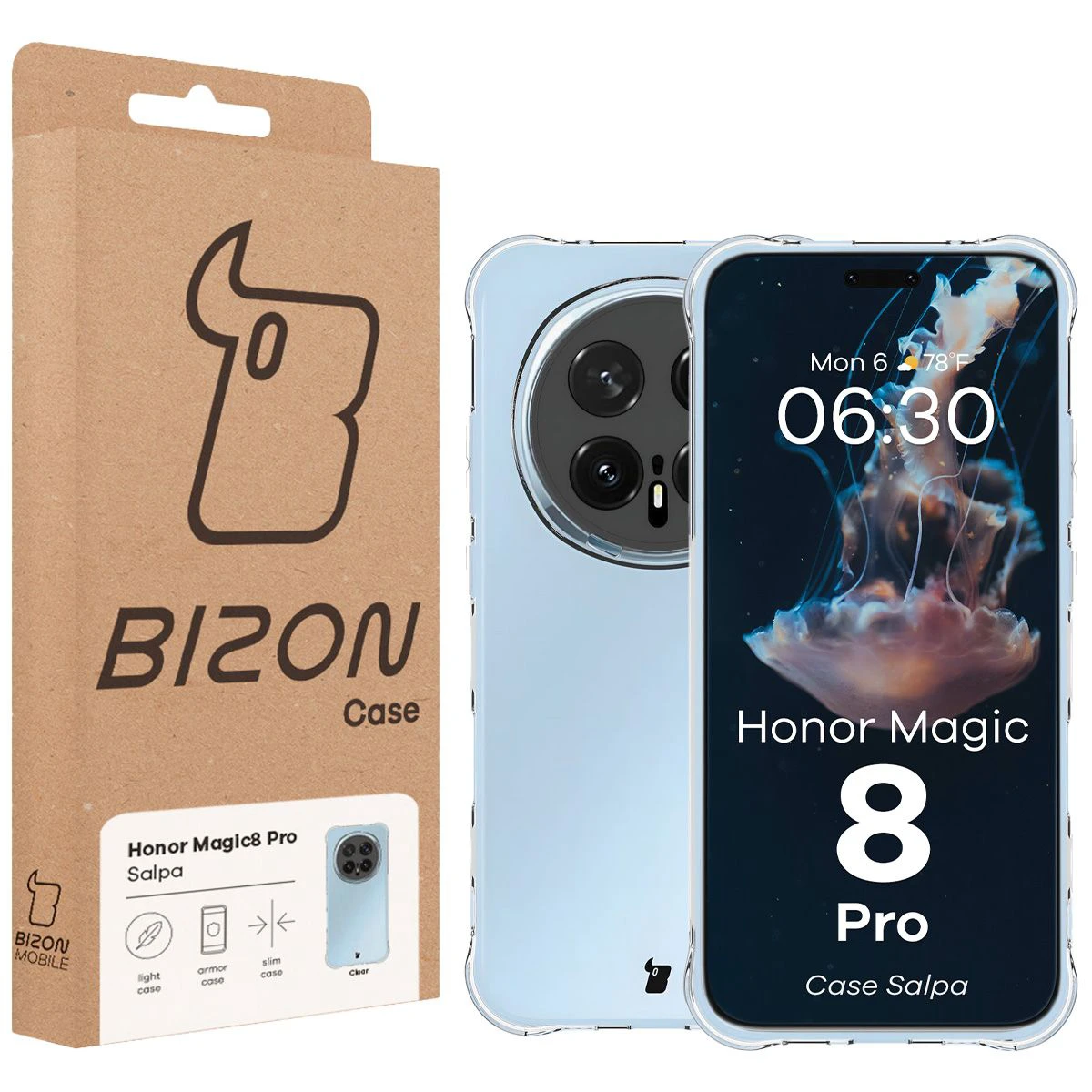 Przód pudełka Bizon Case z dedykowaną etykietą do Honor Magic8 Pro