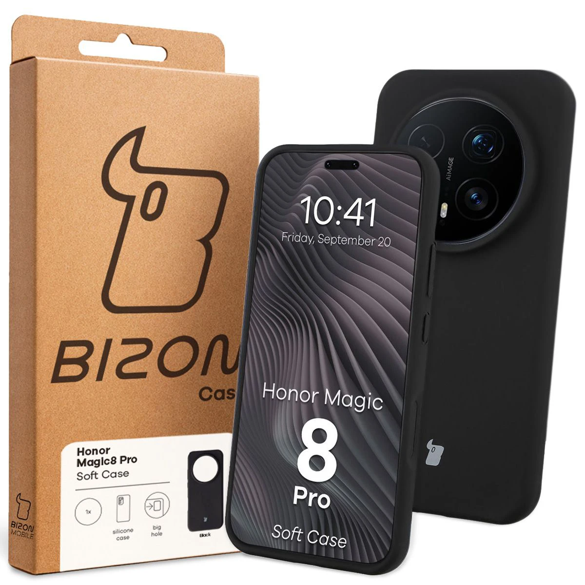 Przód pudełka Bizon Case z dedykowaną etykietą do Honor Magic8 Pro