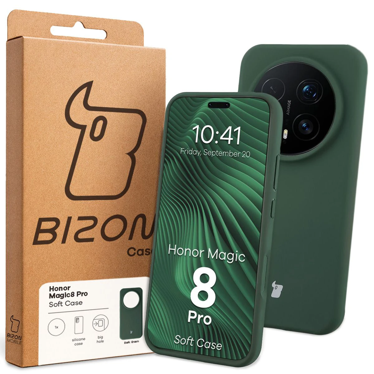 Przód pudełka Bizon Case z dedykowaną etykietą do Honor Magic8 Pro