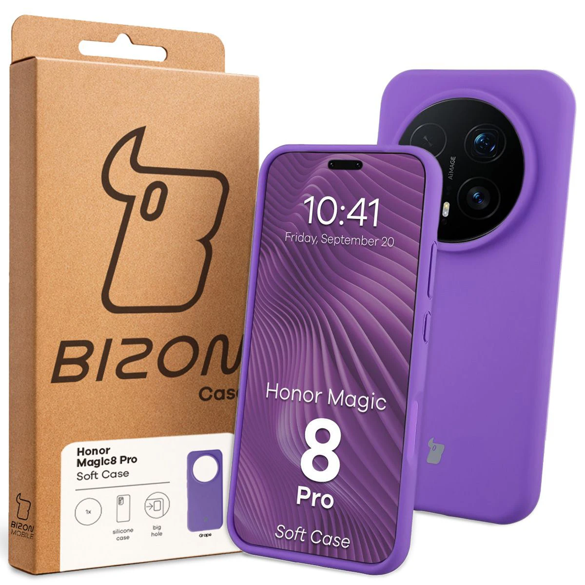 Przód pudełka Bizon Case z dedykowaną etykietą do Honor Magic8 Pro