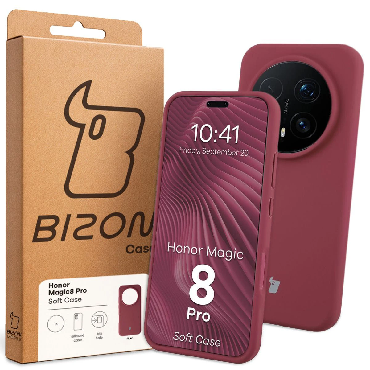 Przód pudełka Bizon Case z dedykowaną etykietą do Honor Magic8 Pro