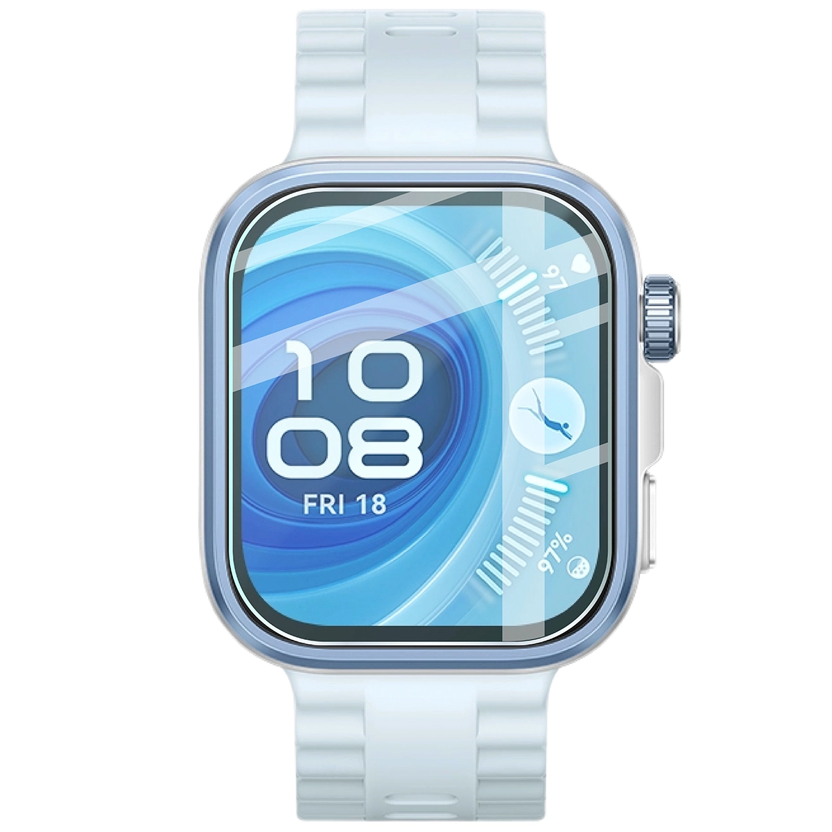 Zegarek i szkło hartowane Bizon Glass Watch Clear zestawione obok siebie do Huawei Watch Fit 4 Pro
