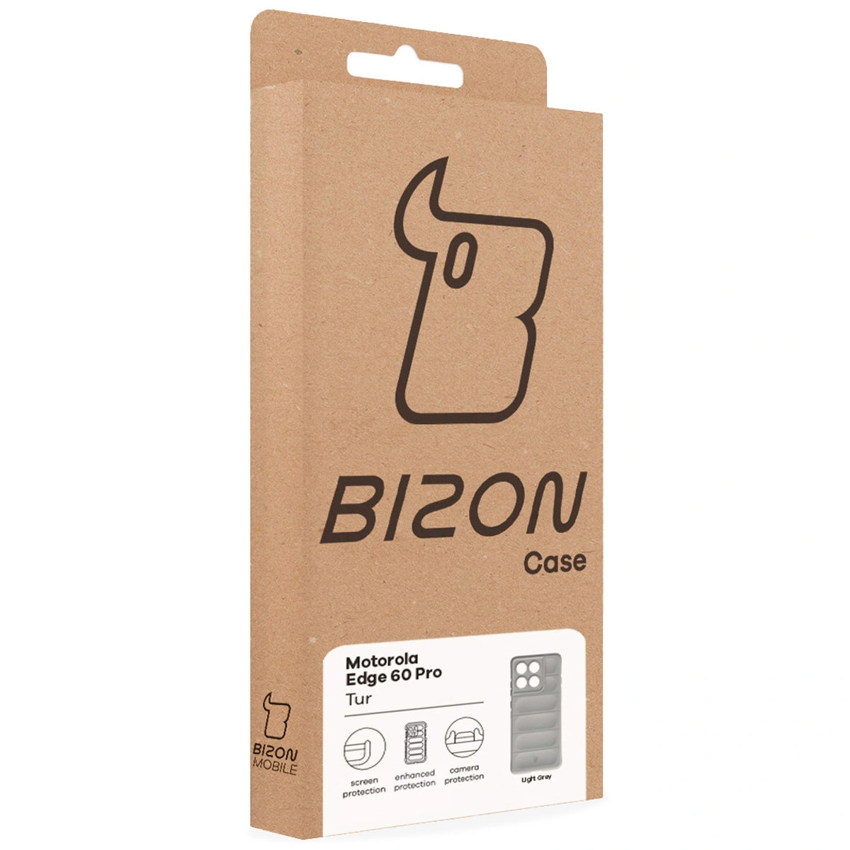 Przód pudełka Bizon Case z dedykowaną etykietą do Motorola Edge 60 Pro