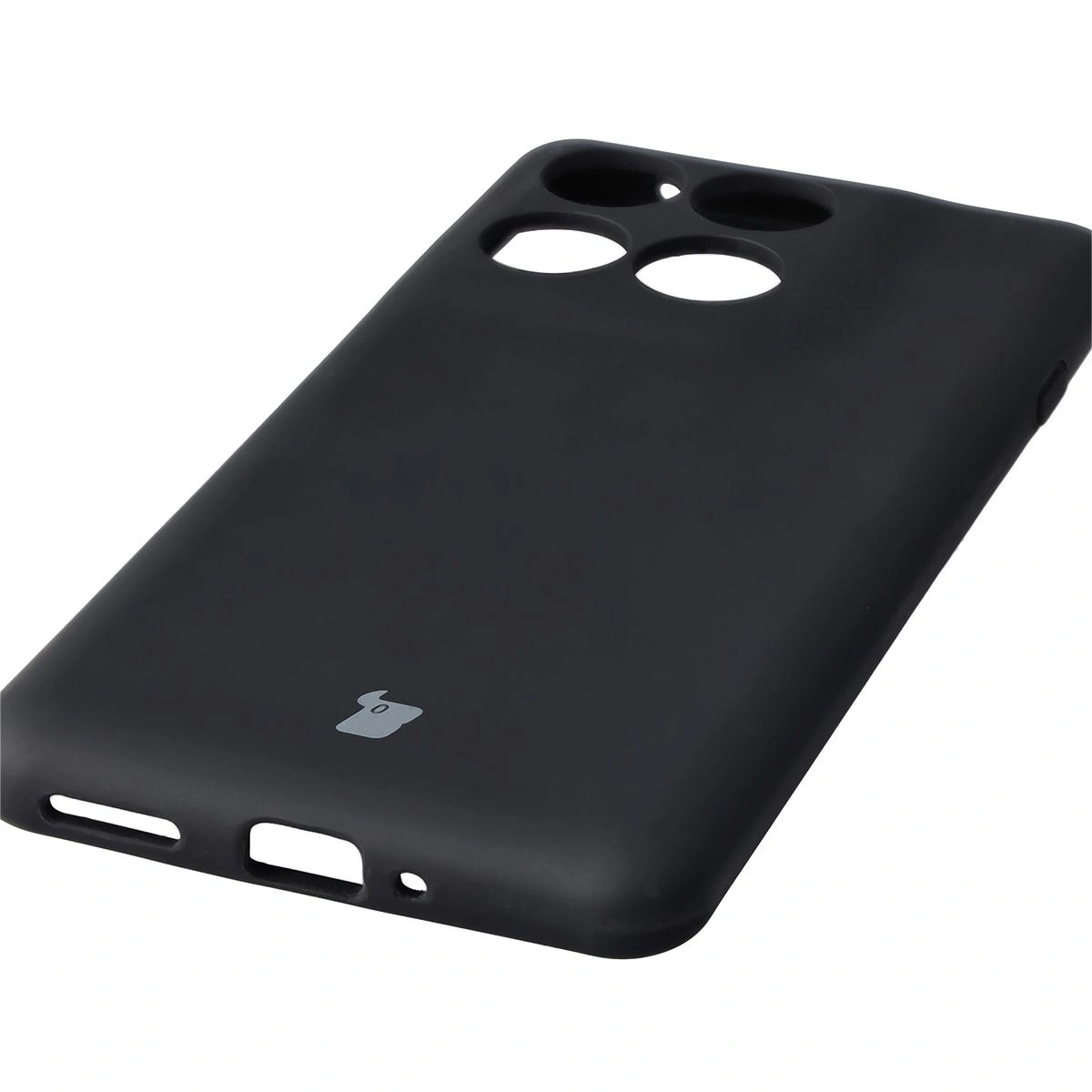 Zbliżenie na precyzyjne wycięcia i możliwość ładowania indukcyjnego w etui Bizon Soft Case do Motorola Edge 60 Pro