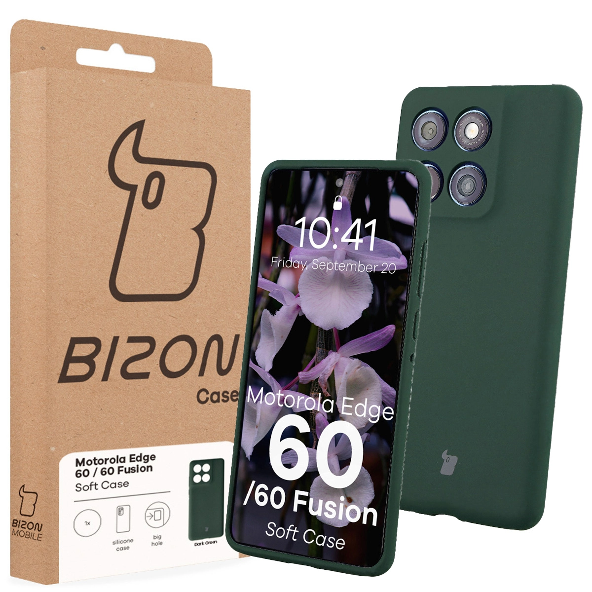 Przód pudełka Bizon Case z dedykowaną etykietą do Motorola Edge 60 Fusion / Motorola Edge 60