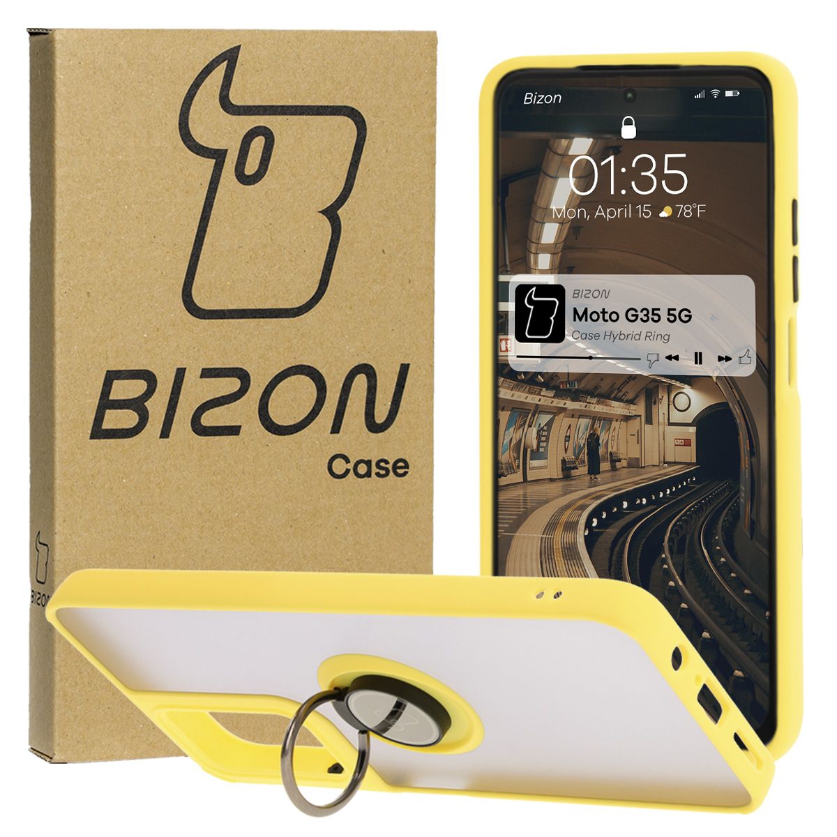 Etui z uchwytem na palec Bizon Case Hybrid Ring do Motorola Moto G35 5G