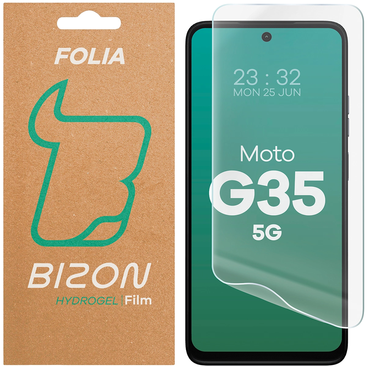 Pudełko i folia hydrożelowa na ekran Bizon Film Hydrogel Front do Motorola Moto G35 5G