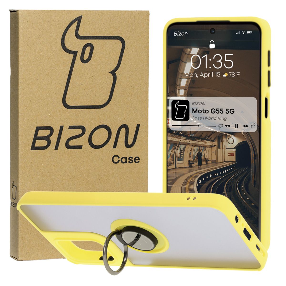 Etui z uchwytem na palec Bizon Case Hybrid Ring do Motorola Moto G55 5G