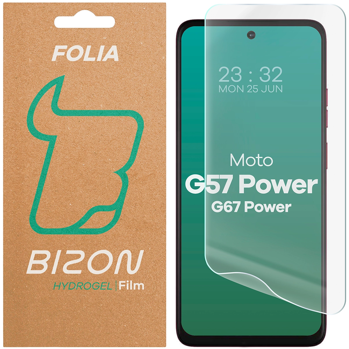 Pudełko i folia hydrożelowa na ekran Bizon Film Hydrogel Front do Motorola Moto G57 Power / Motorola Moto G67 Power