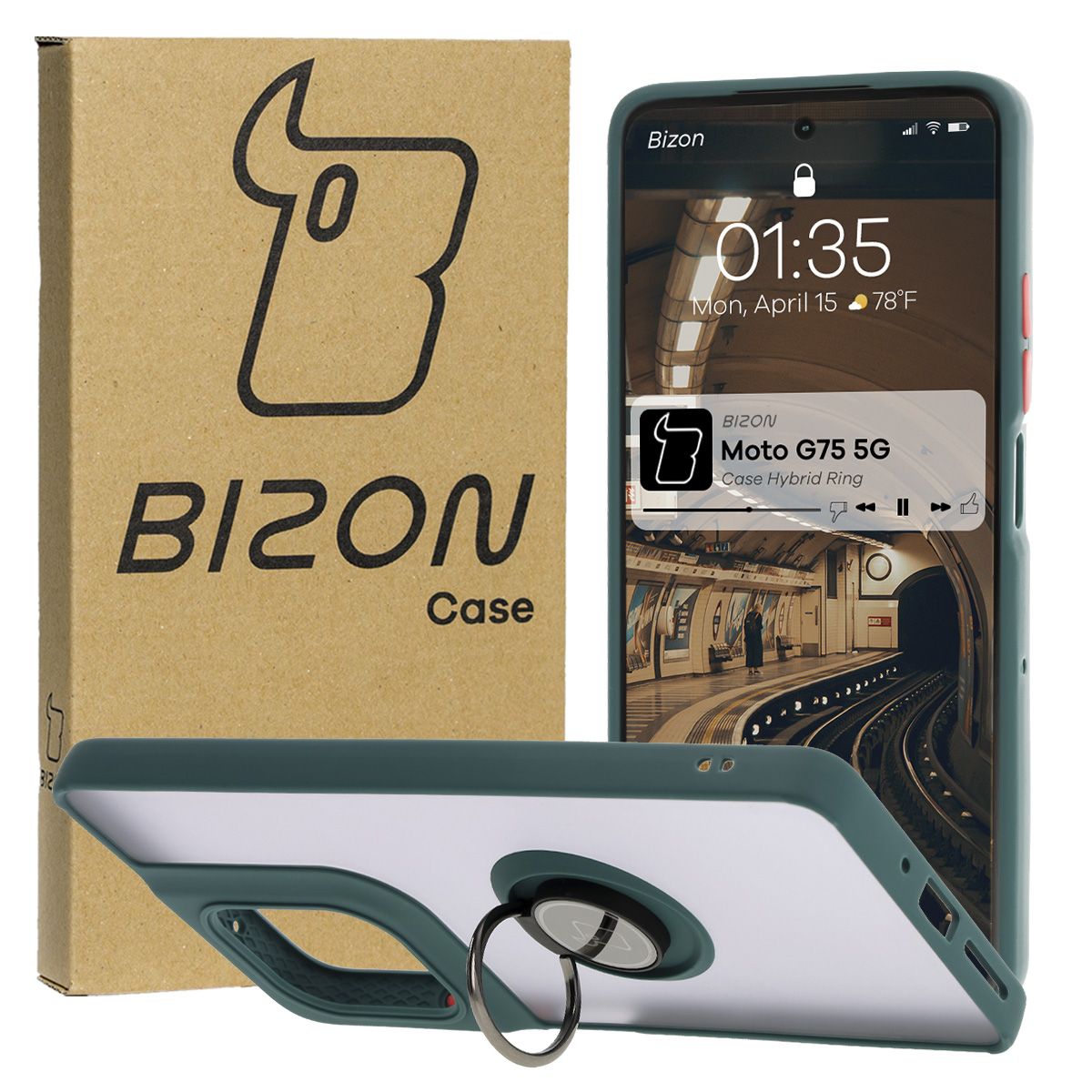 Etui z uchwytem na palec Bizon Case Hybrid Ring do Motorola Moto G75 5G