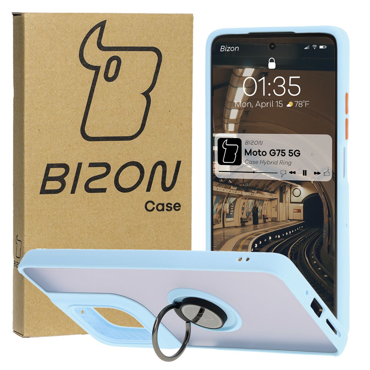 Etui z uchwytem na palec Bizon Case Hybrid Ring do Motorola Moto G75 5G