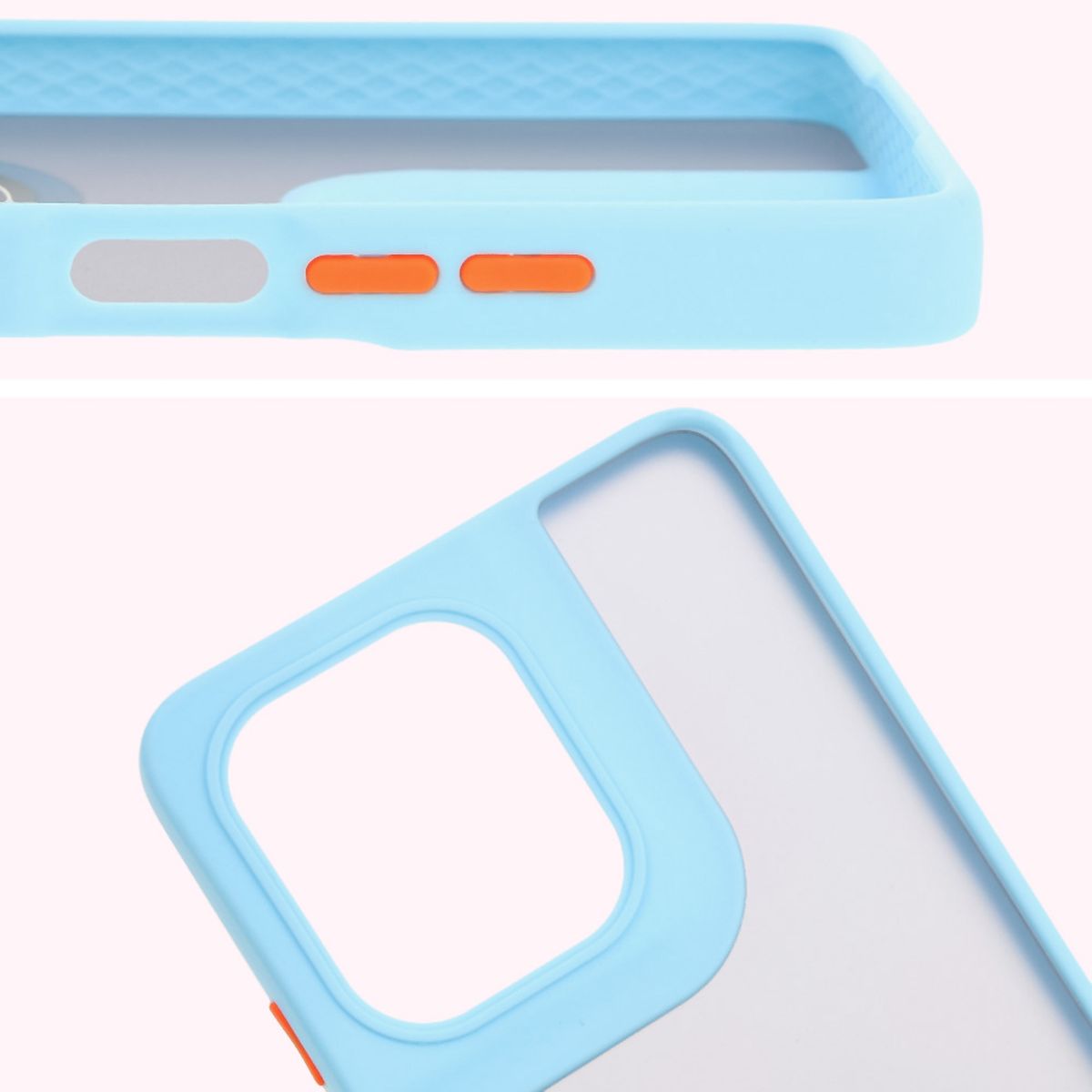 Zbliżenie na podwyższone krawędzie przy wyświetlaczu i wyspie aparatu w etui Bizon Hybrid Ring