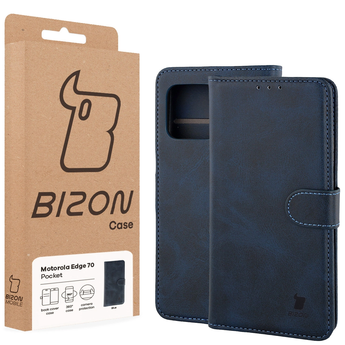 Przód pudełka Bizon Case z dedykowaną etykietą do Motorola Edge 70