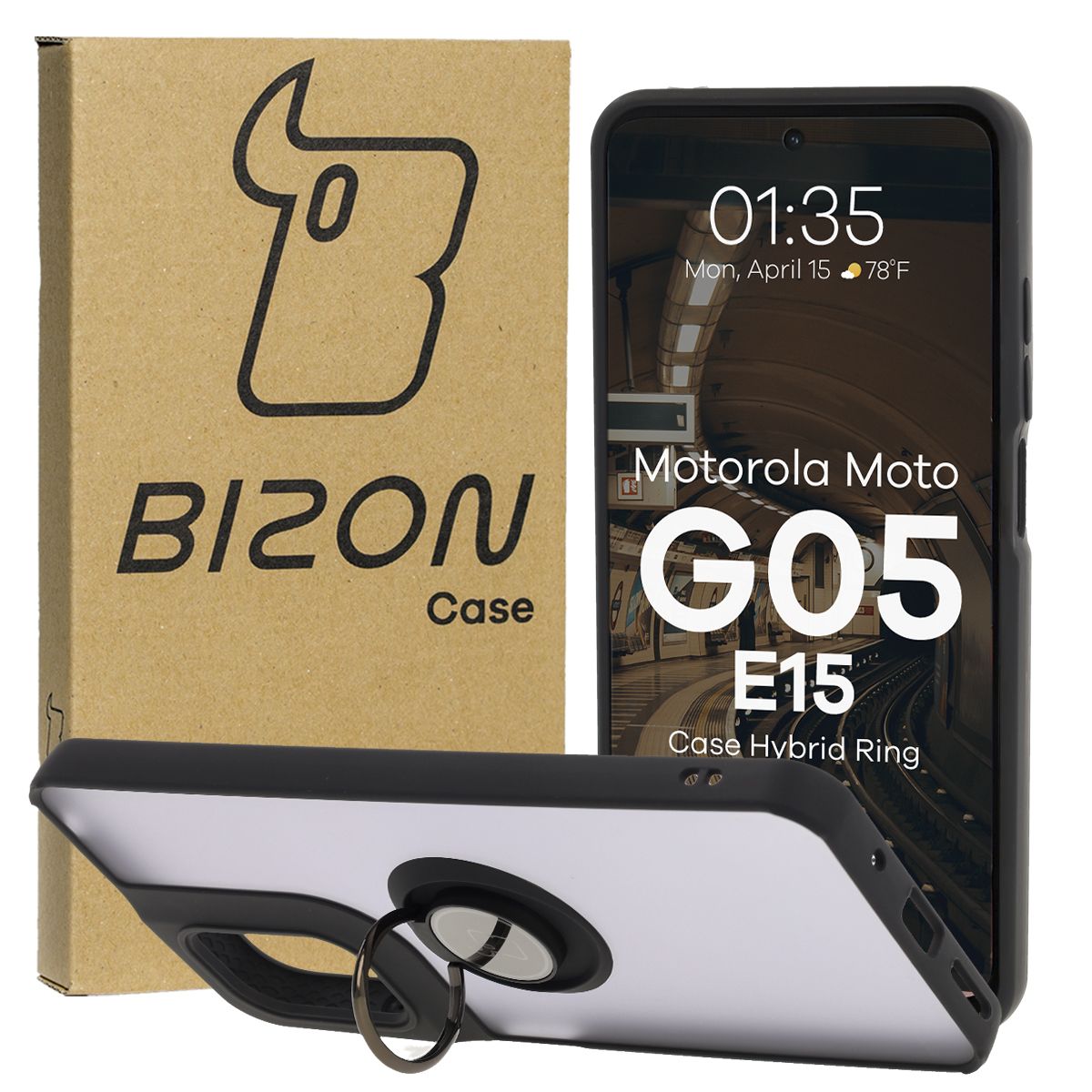 Etui z uchwytem na palec Bizon Case Hybrid Ring do Motorola Moto G05 / Motorola Moto E15