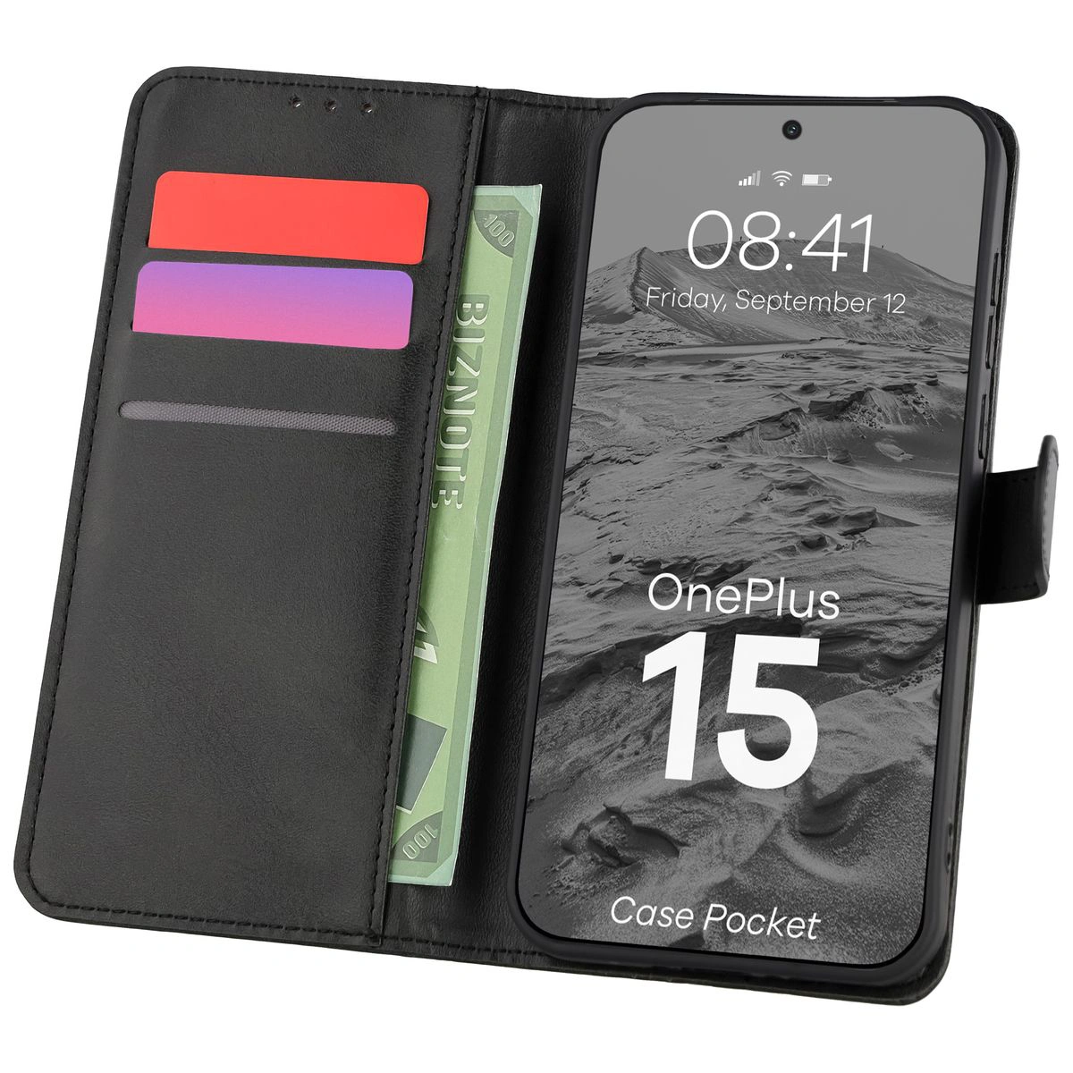 Etui z klapką z miejscem na karty Bizon Case Pocket do OnePlus 15