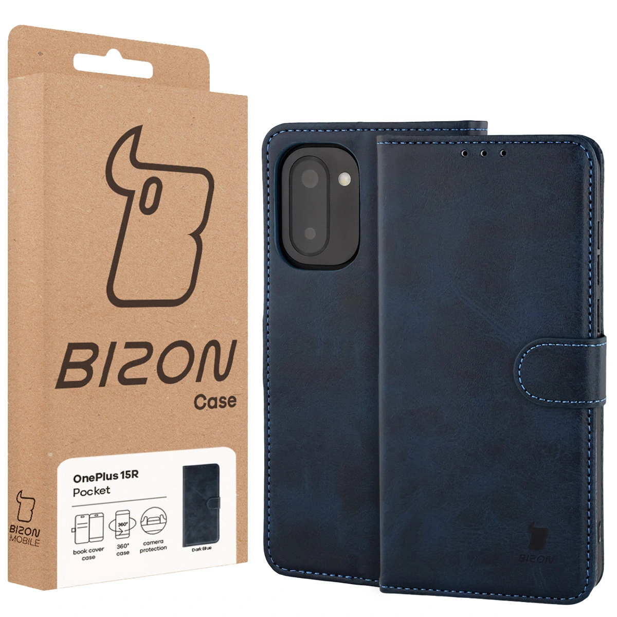Przód pudełka Bizon Case z dedykowaną etykietą do OnePlus 15R