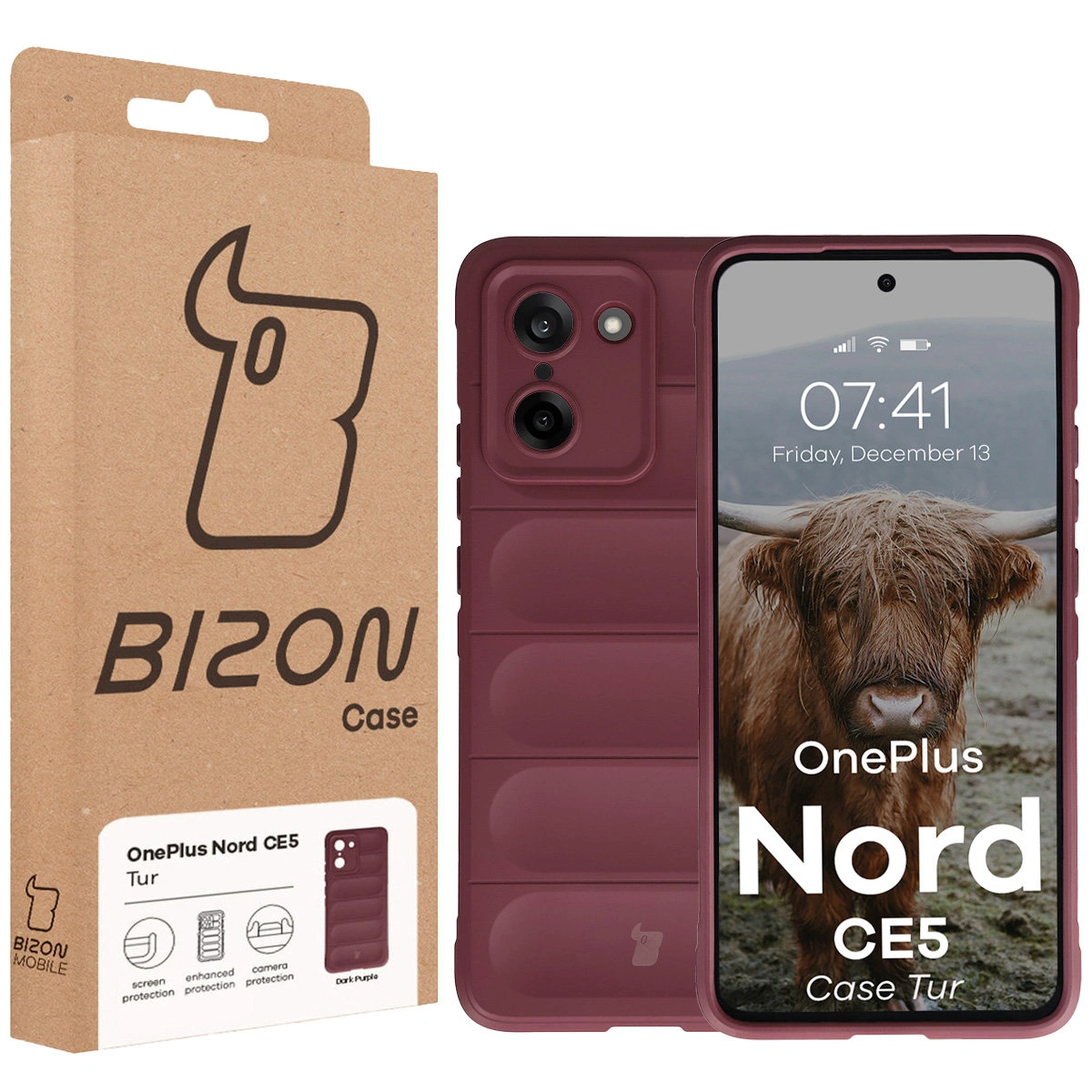 Przód pudełka Bizon Case z dedykowaną etykietą do OnePlus Nord CE5 5G