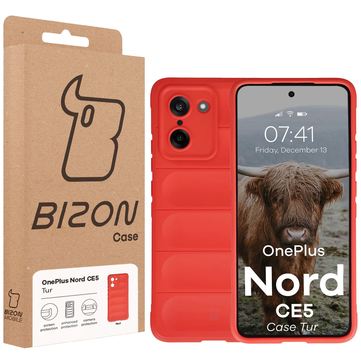 Przód pudełka Bizon Case z dedykowaną etykietą do OnePlus Nord CE5 5G