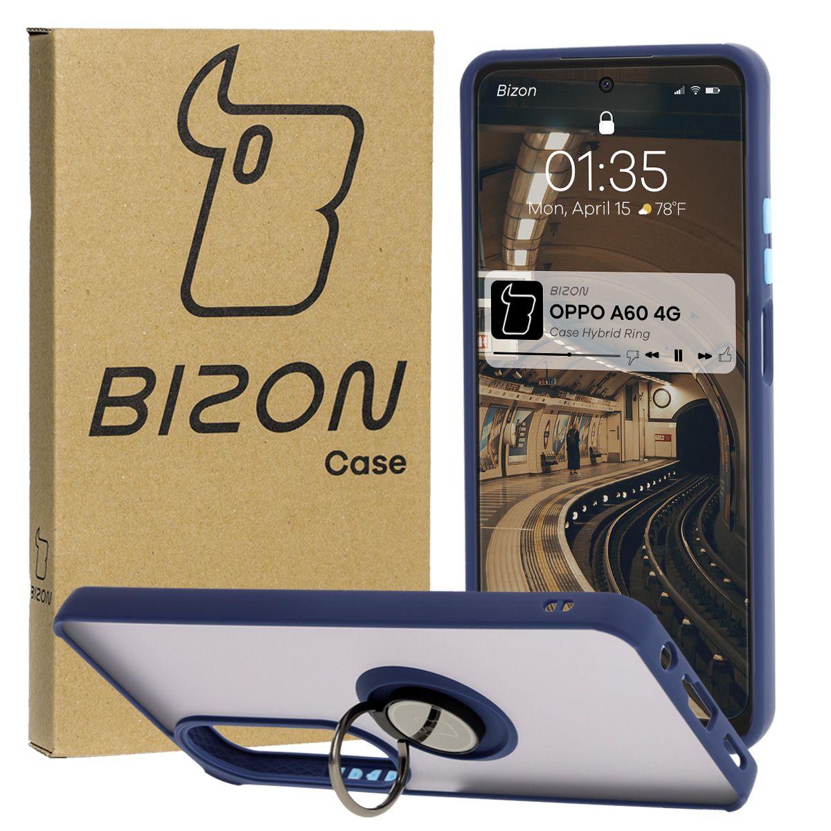 Etui z uchwytem na palec Bizon Case Hybrid Ring do Oppo A60 4G
