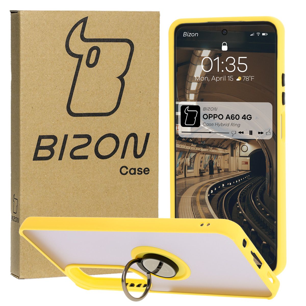 Etui z uchwytem na palec Bizon Case Hybrid Ring do Oppo A60 4G