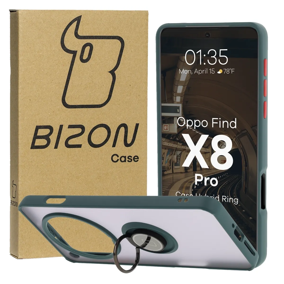 Etui z uchwytem na palec Bizon Case Hybrid Ring do Oppo Find X8 Pro