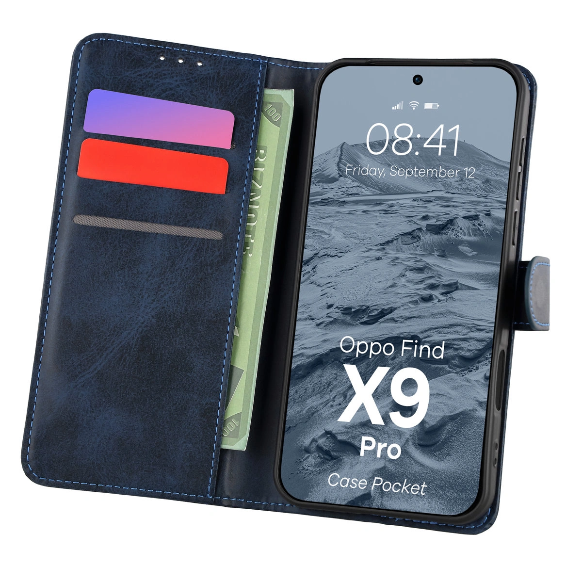 Etui z klapką z miejscem na karty Bizon Case Pocket do Oppo Find X9 Pro