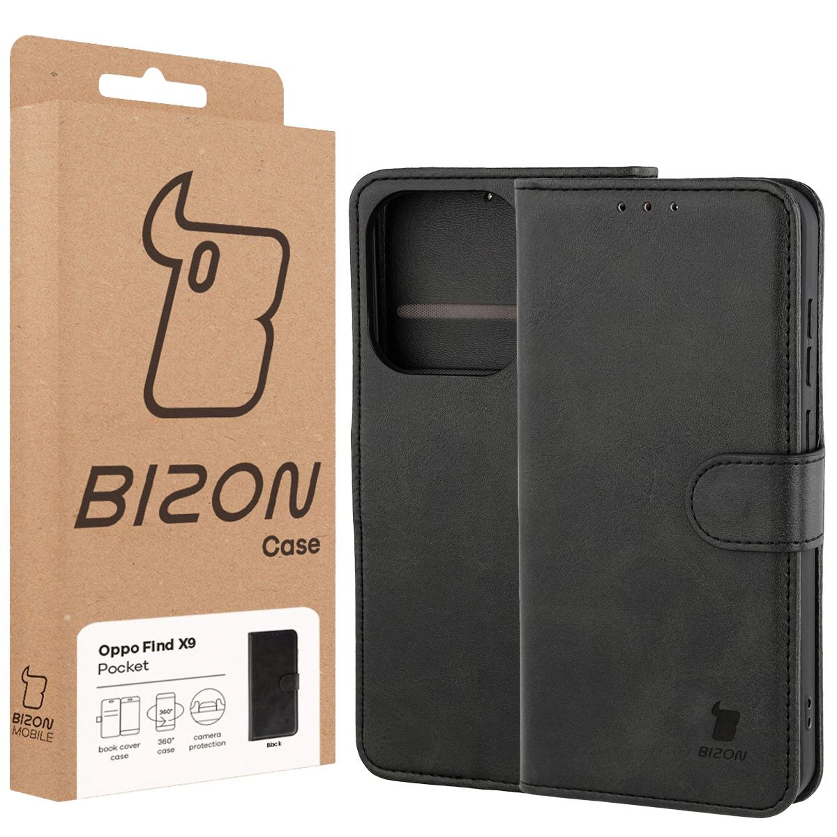 Przód pudełka Bizon Case z dedykowaną etykietą do Oppo Find X9