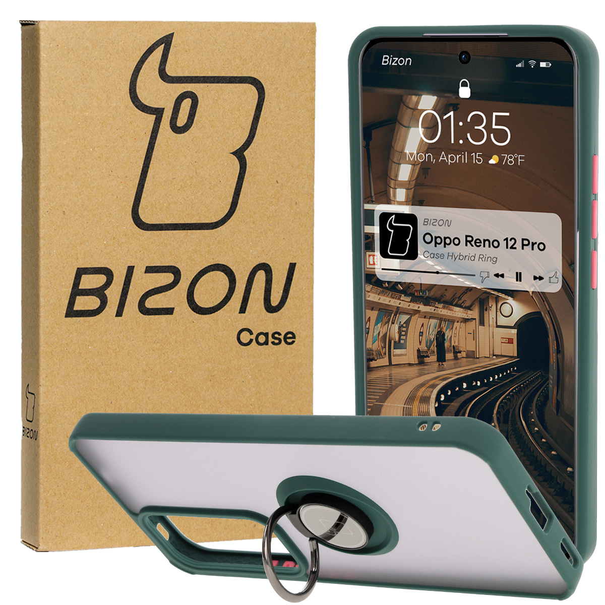 Etui z uchwytem na palec Bizon Case Hybrid Ring do Oppo Reno 12 Pro
