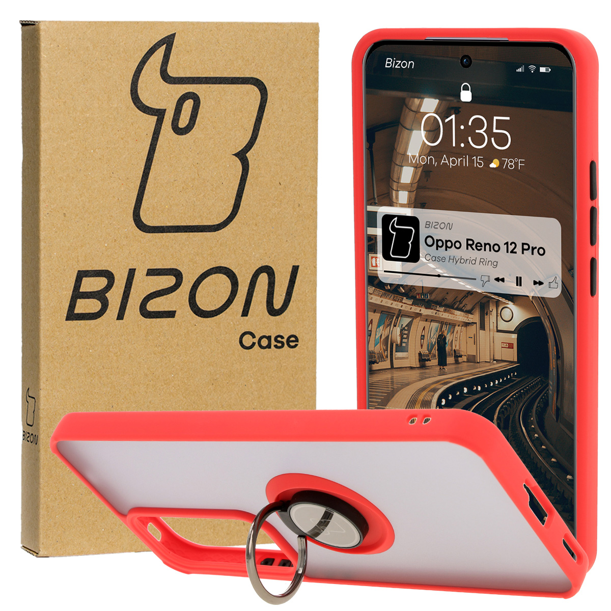 Etui z uchwytem na palec Bizon Case Hybrid Ring do Oppo Reno 12 Pro