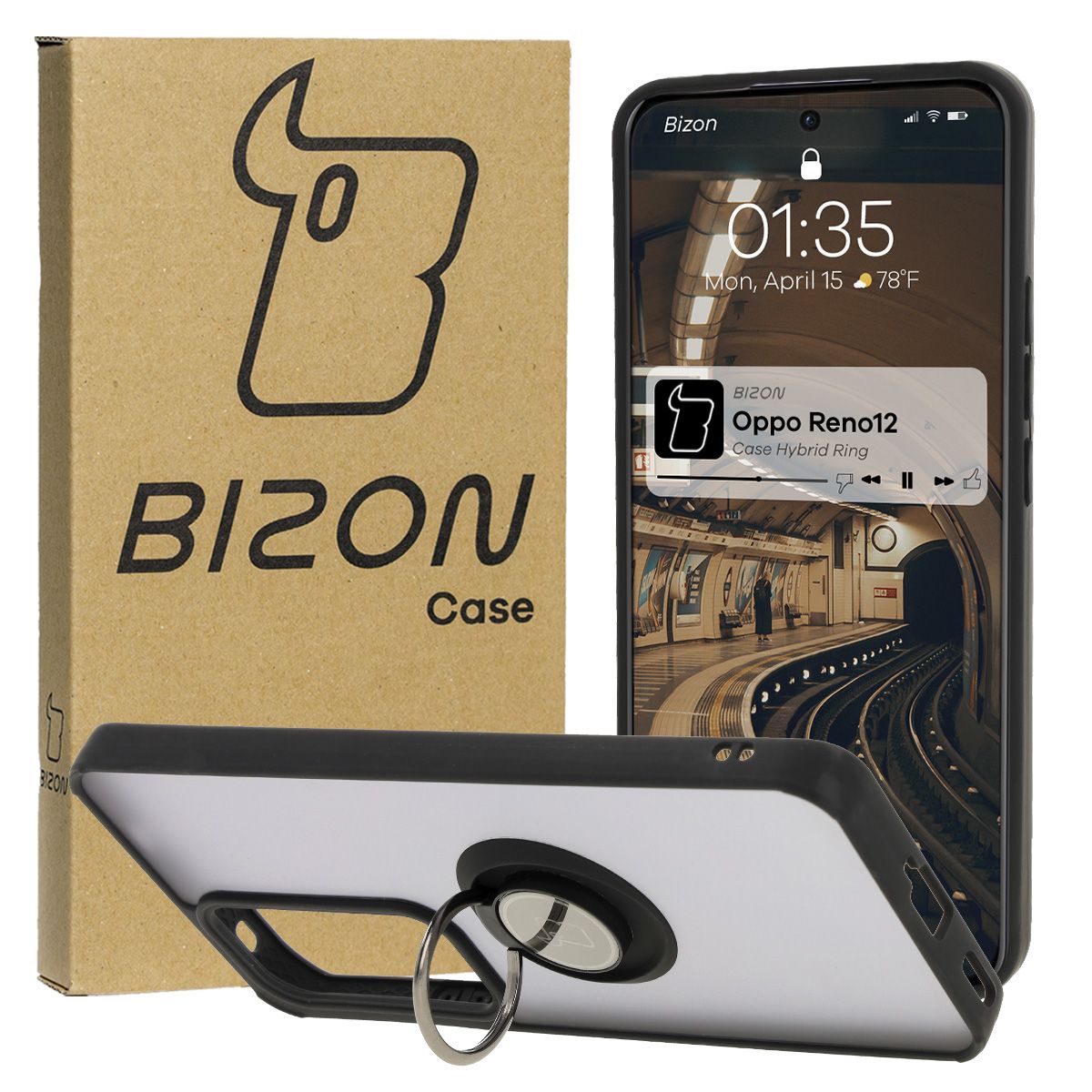 Etui z uchwytem na palec Bizon Case Hybrid Ring do Oppo Reno 12