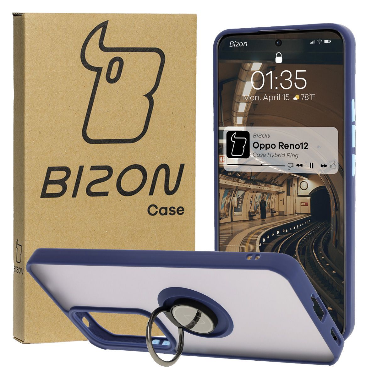 Etui z uchwytem na palec Bizon Case Hybrid Ring do Oppo Reno 12