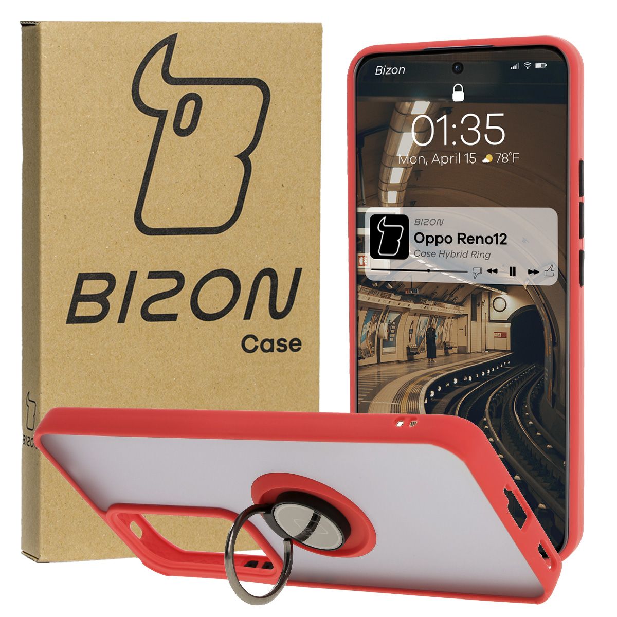Etui z uchwytem na palec Bizon Case Hybrid Ring do Oppo Reno 12
