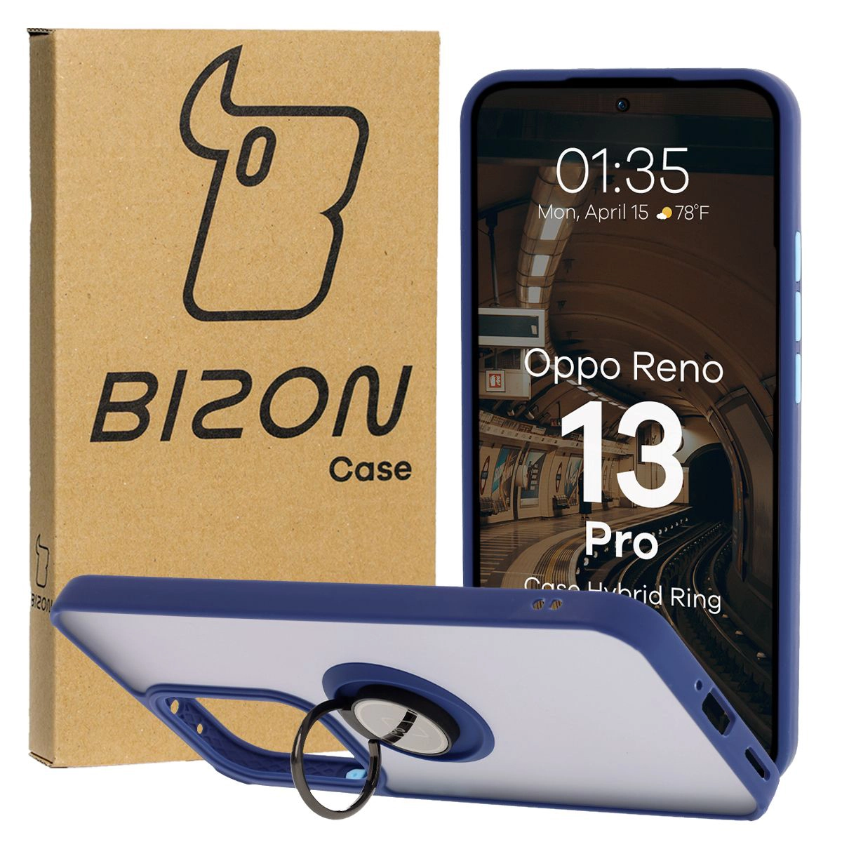 Etui z uchwytem na palec Bizon Case Hybrid Ring do Oppo Reno13 Pro