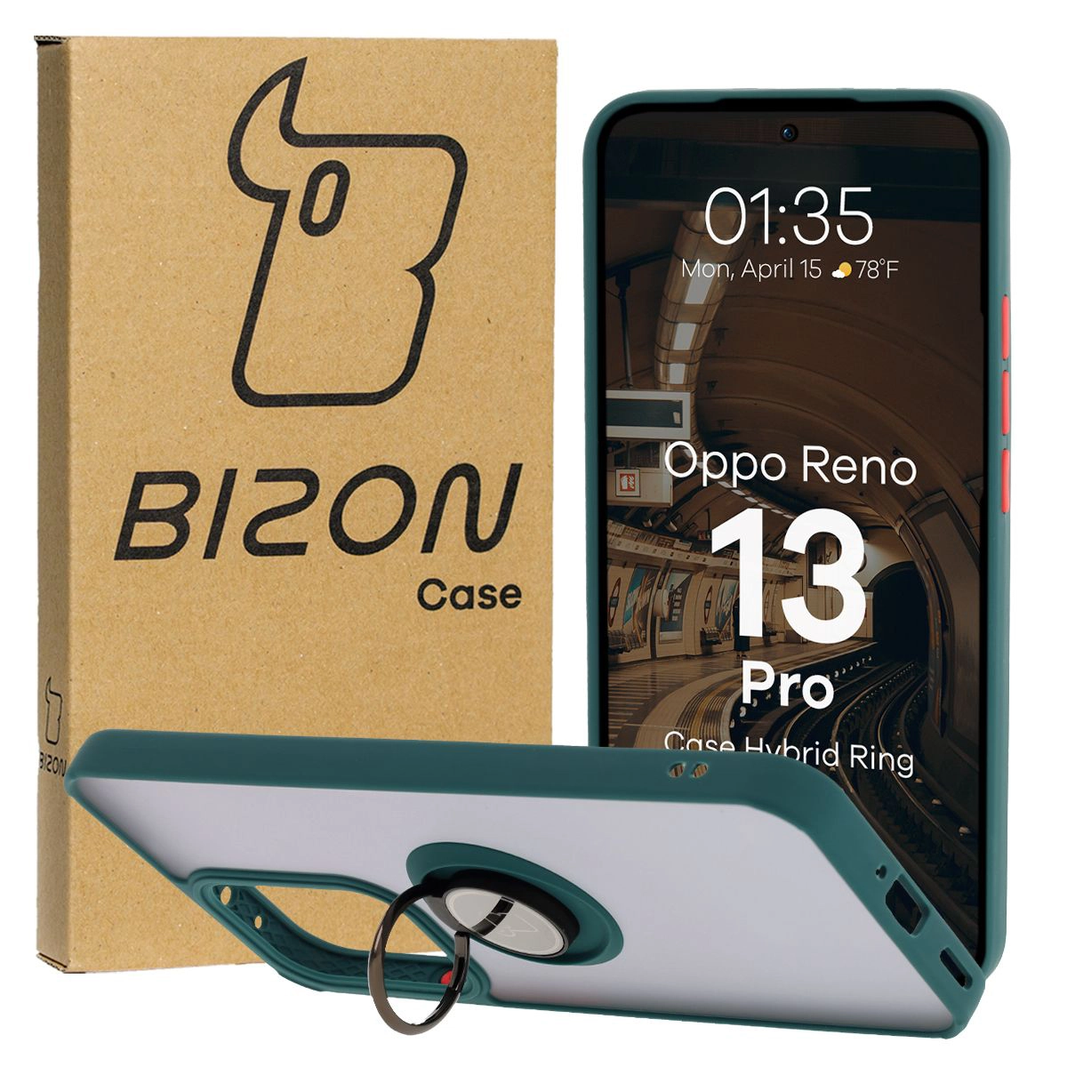 Etui z uchwytem na palec Bizon Case Hybrid Ring do Oppo Reno13 Pro