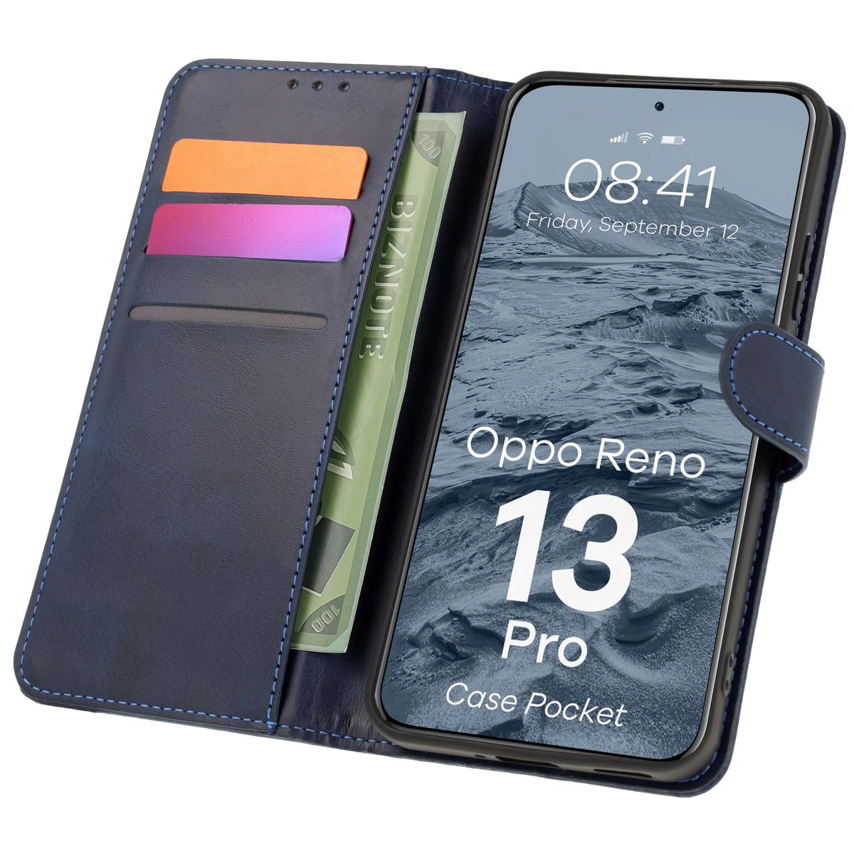 Etui z klapką z miejscem na karty Bizon Case Pocket do Oppo Reno13 Pro
