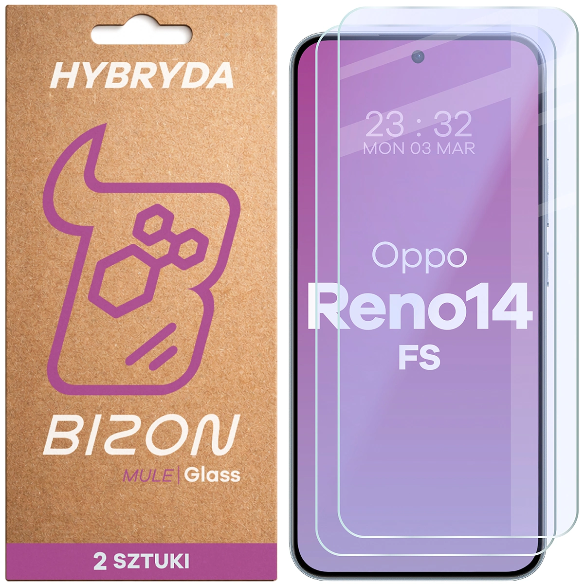 Elastyczne szkło hybrydowe Bizon Hybrid Mule Duo do Oppo Reno 14 FS, 2 sztuki