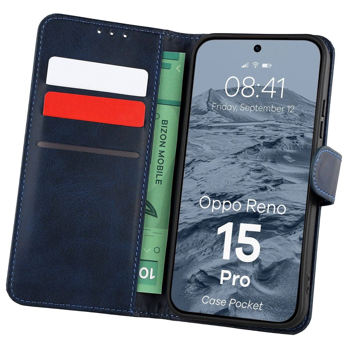 Etui z klapką z miejscem na karty Bizon Case Pocket do Oppo Reno 15 Pro