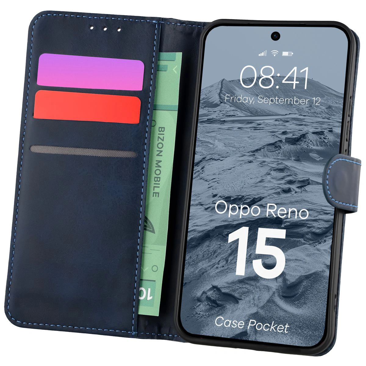 Etui z klapką z miejscem na karty Bizon Case Pocket do Oppo Reno 15