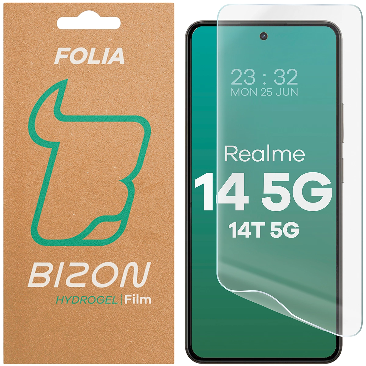 Pudełko i folia hydrożelowa na ekran Bizon Film Hydrogel Front do Realme 14 5G / Realme 14T 5G