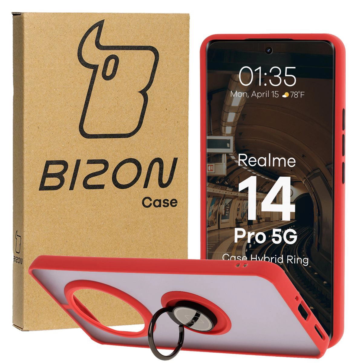 Etui z uchwytem na palec Bizon Case Hybrid Ring do Realme 14 Pro 5G