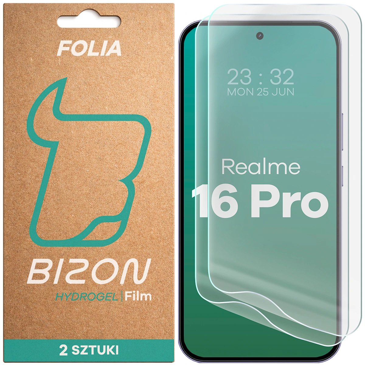 Pudełko i folia hydrożelowa na ekran Bizon Film Hydrogel Front Duo do Realme 16 Pro 5G