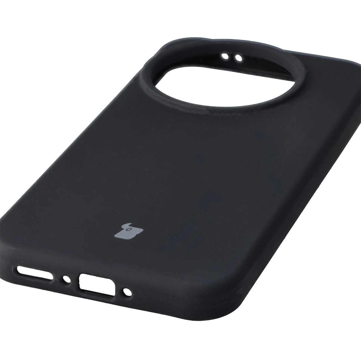 Zbliżenie na precyzyjne wycięcia i możliwość ładowania indukcyjnego w etui Bizon Soft Case do Realme GT 8 Pro