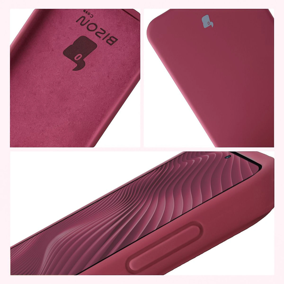 Konstrukcja etui Bizon Soft Case: zintegrowane osłony, podwyższone krawędzie i wyściółka z mikrofibry do Samsung Galaxy A57 5G